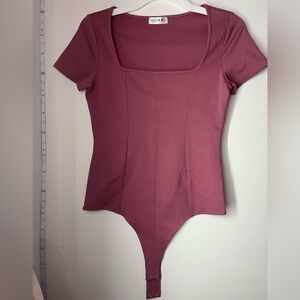 Pink Square Neck Short Sleeve Bodysuit